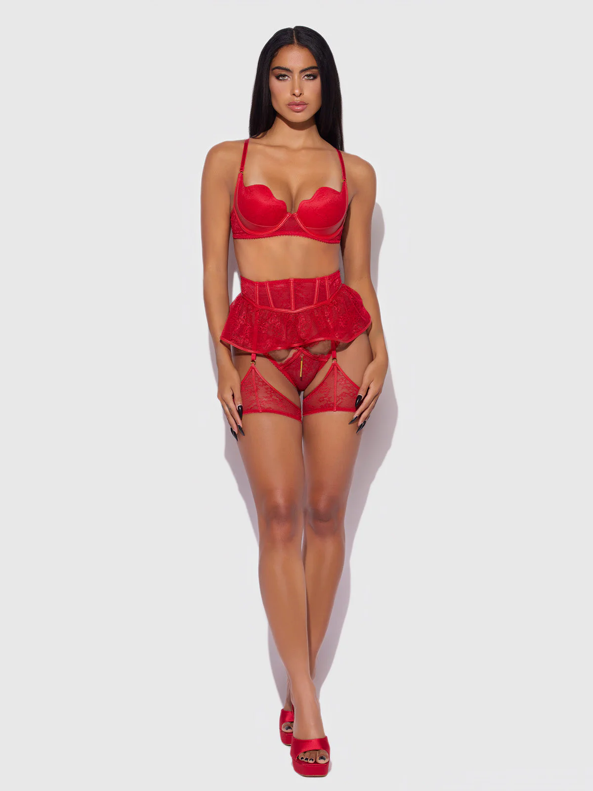 Chiara Lace & Faux Leather Skirted & Thigh Gartered Belt - Image 2